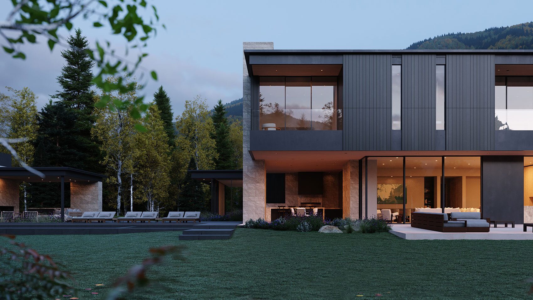 Mariposa West CCY Architects Aspen Dusk From Woods Render Thumbnail